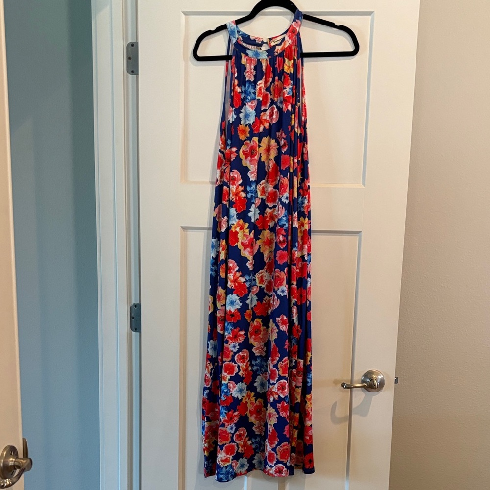 Navy Floral Halter Maxi Dress - Sleeveless Summer Maxi